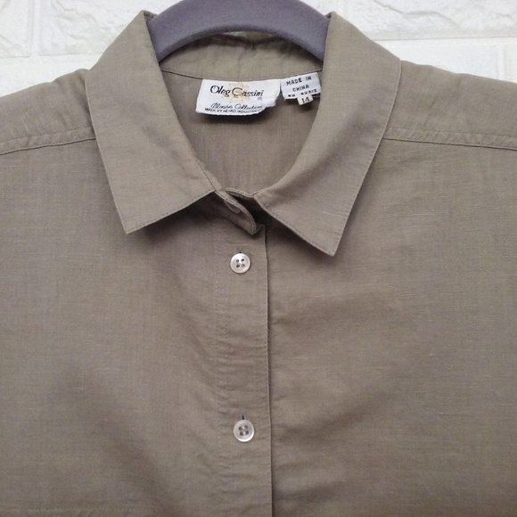 Vintage 90s Oleg Cassini Blouse Linen Sz-14 SSL - Picture 5 of 9